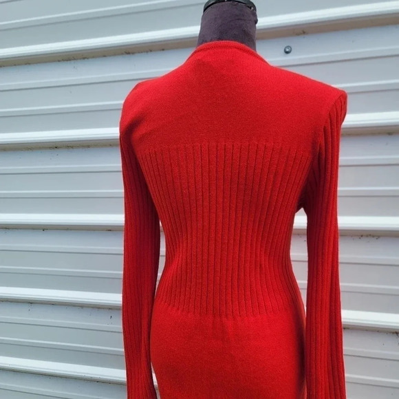 Jessica Howard Red Sweater Midi Dress Long Sleeves Front Buttoned Pockets Knit L - Picture 15 of 16